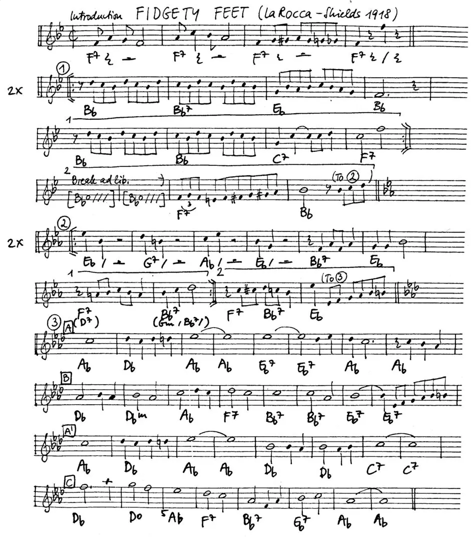 fidgety feet free jazz leadsheet - Courtesy of the Jungle Jazz Band